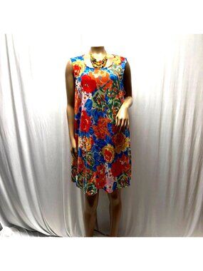 Simple Fun Dress Womens Size XL Bold Floral Sleeveless Summer Shift